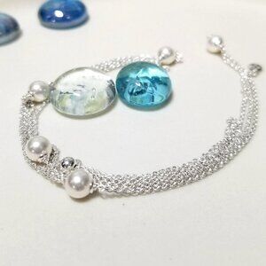 Authentic Pandora 5 Freshwater Cultured Pearl Station Sterling Silver Necklace